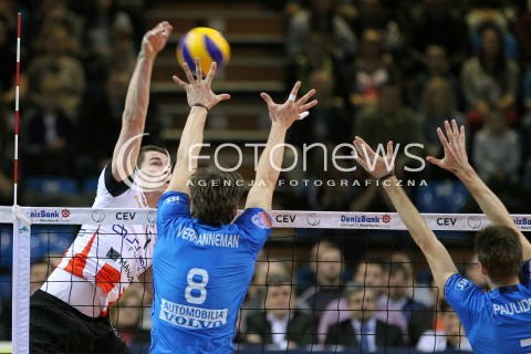  14.01.2014 RZESZOW POLAND <br />SIATKOWKA LIGA MISTRZOW MEN CEV VOLLEYBALL CHAMPIONS LEAGUE 2013/2014 MATCH<br />ASSECO RESOVIA -  KNACK ROESELARE <br />N/Z DAWID KONARSKI MATTHIJS VERHANNEMAN <br /> 