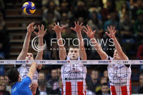  14.01.2014 RZESZOW POLAND <br />SIATKOWKA LIGA MISTRZOW MEN CEV VOLLEYBALL CHAMPIONS LEAGUE 2013/2014 MATCH<br />ASSECO RESOVIA -  KNACK ROESELARE <br />N/Z DAWID KONARSKI PIOTR NOWAKOWSKI OLIEG ACHREM <br /> 