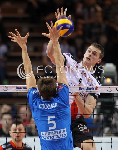  14.01.2014 RZESZOW POLAND <br />SIATKOWKA LIGA MISTRZOW MEN CEV VOLLEYBALL CHAMPIONS LEAGUE 2013/2014 MATCH<br />ASSECO RESOVIA -  KNACK ROESELARE <br />N/Z PIOTR NOWAKOWSKI PIETER COOLMAN <br /> 