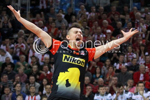  14.01.2014 RZESZOW POLAND <br />SIATKOWKA LIGA MISTRZOW MEN CEV VOLLEYBALL CHAMPIONS LEAGUE 2013/2014 MATCH<br />ASSECO RESOVIA -  KNACK ROESELARE <br />N/Z KRZYSZTOF IGNACZAK RADOSC EMOCJE SYLWETKA <br /> 