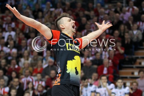  14.01.2014 RZESZOW POLAND <br />SIATKOWKA LIGA MISTRZOW MEN CEV VOLLEYBALL CHAMPIONS LEAGUE 2013/2014 MATCH<br />ASSECO RESOVIA -  KNACK ROESELARE <br />N/Z KRZYSZTOF IGNACZAK SYLWETKA RADOSC EMOCJE <br /> 