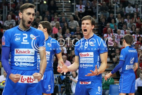  14.01.2014 RZESZOW POLAND <br />SIATKOWKA LIGA MISTRZOW MEN CEV VOLLEYBALL CHAMPIONS LEAGUE 2013/2014 MATCH<br />ASSECO RESOVIA -  KNACK ROESELARE <br />N/Z MATTHIJS VERHANNEMAN HENDRIK TUERLINCKX RADOSC EMOCJE <br /> 