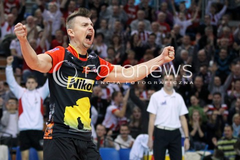  14.01.2014 RZESZOW POLAND <br />SIATKOWKA LIGA MISTRZOW MEN CEV VOLLEYBALL CHAMPIONS LEAGUE 2013/2014 MATCH<br />ASSECO RESOVIA -  KNACK ROESELARE <br />N/Z KRZYSZTOF IGNACZAK RADOSC EMOCJE SYLWETKA <br /> 
