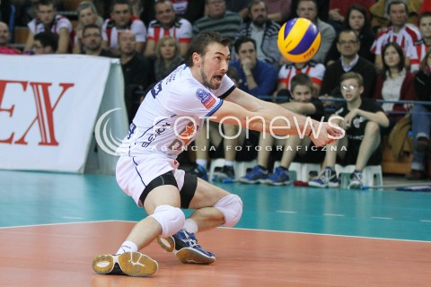  14.01.2014 RZESZOW POLAND <br />SIATKOWKA LIGA MISTRZOW MEN CEV VOLLEYBALL CHAMPIONS LEAGUE 2013/2014 MATCH<br />ASSECO RESOVIA -  KNACK ROESELARE <br />N/Z STIJN DEJONCKHEERE SYLWETKA <br /> 