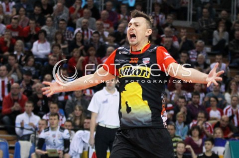  14.01.2014 RZESZOW POLAND <br />SIATKOWKA LIGA MISTRZOW MEN CEV VOLLEYBALL CHAMPIONS LEAGUE 2013/2014 MATCH<br />ASSECO RESOVIA -  KNACK ROESELARE <br />N/Z KRZYSZTOF IGNACZAK RADOSC EMOCJE SYLWETKA <br /> 