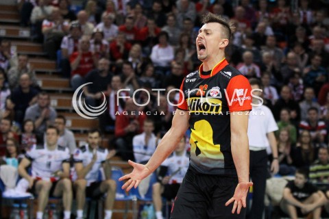  14.01.2014 RZESZOW POLAND <br />SIATKOWKA LIGA MISTRZOW MEN CEV VOLLEYBALL CHAMPIONS LEAGUE 2013/2014 MATCH<br />ASSECO RESOVIA -  KNACK ROESELARE <br />N/Z KRZYSZTOF IGNACZAK RADOSC EMOCJE SYLWETKA <br /> 