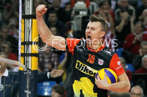  14.01.2014 RZESZOW POLAND <br />SIATKOWKA LIGA MISTRZOW MEN CEV VOLLEYBALL CHAMPIONS LEAGUE 2013/2014 MATCH<br />ASSECO RESOVIA -  KNACK ROESELARE <br />N/Z KRZYSZTOF IGNACZAK RADOSC EMOCJE SYLWETKA <br /> 