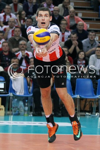  14.01.2014 RZESZOW POLAND <br />SIATKOWKA LIGA MISTRZOW MEN CEV VOLLEYBALL CHAMPIONS LEAGUE 2013/2014 MATCH<br />ASSECO RESOVIA -  KNACK ROESELARE <br />N/Z DAWID KONARSKI SYLWETKA <br /> 