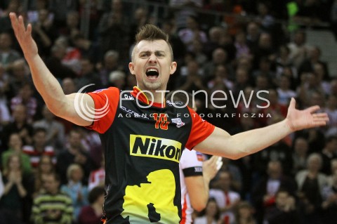  14.01.2014 RZESZOW POLAND <br />SIATKOWKA LIGA MISTRZOW MEN CEV VOLLEYBALL CHAMPIONS LEAGUE 2013/2014 MATCH<br />ASSECO RESOVIA -  KNACK ROESELARE <br />N/Z KRZYSZTOF IGNACZAK RADOSC EMOCJE SYLWETKA <br /> 