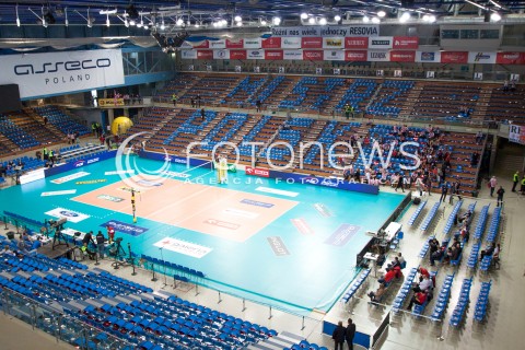  18.01.2014 RZESZOW <br />SIATKOWKA PLUS LIGA 2013/2014 MEN VOLLEYBALL POLAND POLISH PLUSLIGA LEAGUE SEASON 2013/2014 <br />MECZ ASSECO RESOVIA RZESZOW - PGE SKRA BELCHATOW <br />N/Z HALA PODPROMIE WIDOK VIEW NAPIS MISTRZ POLSKI ULOZONY Z KRZESELEK ( REMOTE CAMERA ) <br /> 