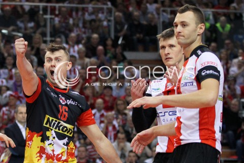  18.01.2014 RZESZOW <br />SIATKOWKA PLUS LIGA 2013/2014 MEN VOLLEYBALL POLAND POLISH PLUSLIGA LEAGUE SEASON 2013/2014 <br />MECZ ASSECO RESOVIA RZESZOW - PGE SKRA BELCHATOW <br />N/Z KRZYSZTOF IGNACZAK LUKAS TICHACEK PAUL LOTMAN RADOSC EMOCJE <br /> 