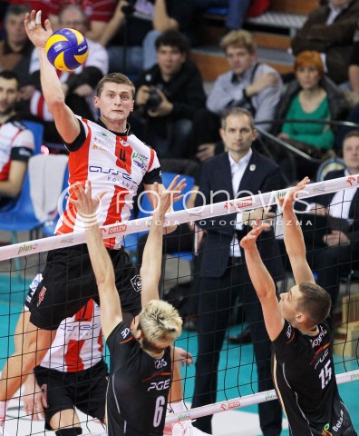  18.01.2014 RZESZOW <br />SIATKOWKA PLUS LIGA 2013/2014 MEN VOLLEYBALL POLAND POLISH PLUSLIGA LEAGUE SEASON 2013/2014 <br />MECZ ASSECO RESOVIA RZESZOW - PGE SKRA BELCHATOW <br />N/Z PIOTR NOWAKOWSKI KAROL KLOS ALEKSA BRDJOVIC<br /> 