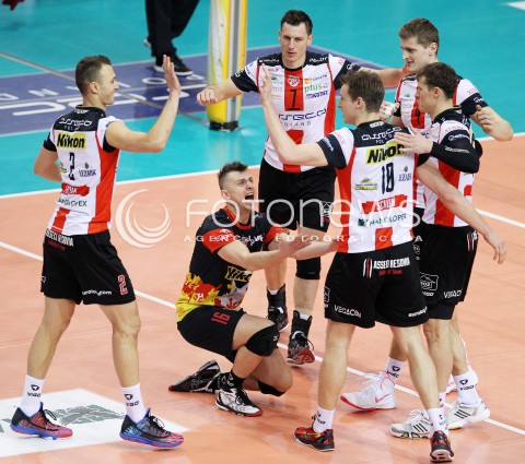  18.01.2014 RZESZOW <br />SIATKOWKA PLUS LIGA 2013/2014 MEN VOLLEYBALL POLAND POLISH PLUSLIGA LEAGUE SEASON 2013/2014 <br />MECZ ASSECO RESOVIA RZESZOW - PGE SKRA BELCHATOW <br />N/Z PAUL LOTMAN KRZYSZTOF IGNACZAK ALEH ACHREM OLIEG AKHREM PIOTR NOWAKOWSKI JOCHEN SCHOPS LUKAS TICHACEK RADOSC EMOCJE <br /> 