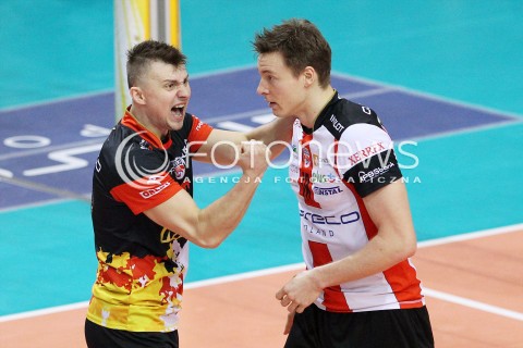  18.01.2014 RZESZOW <br />SIATKOWKA PLUS LIGA 2013/2014 MEN VOLLEYBALL POLAND POLISH PLUSLIGA LEAGUE SEASON 2013/2014 <br />MECZ ASSECO RESOVIA RZESZOW - PGE SKRA BELCHATOW <br />N/Z KRZYSZTOF IGNACZAK JOCHEN SCHOPS RADOSC EMOCJE <br /> 
