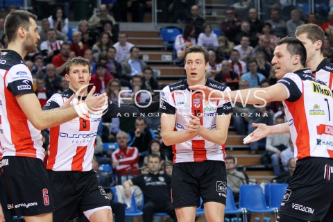  29.01.2014 RZESZOW <br />SIATKOWKA PLUS LIGA 2013/2014 MEN VOLLEYBALL POLAND POLISH PLUSLIGA LEAGUE SEASON 2013/2014 <br />MECZ ASSECO RESOVIA RZESZOW - EFFECTOR KIELCE<br />N/Z LUKAS TICHACEK JOCHEN SCHOPS ALEH ACHREM OLIEG AKHREM RADOSC EMOCJE <br /> 