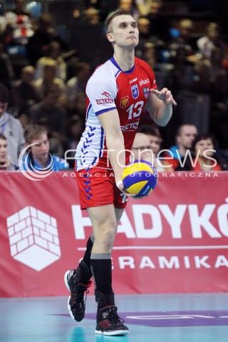  29.01.2014 RZESZOW <br />SIATKOWKA PLUS LIGA 2013/2014 MEN VOLLEYBALL POLAND POLISH PLUSLIGA LEAGUE SEASON 2013/2014 <br />MECZ ASSECO RESOVIA RZESZOW - EFFECTOR KIELCE<br />N/Z ADRIAN BUCHOWSKI SYLWETKA <br /> 