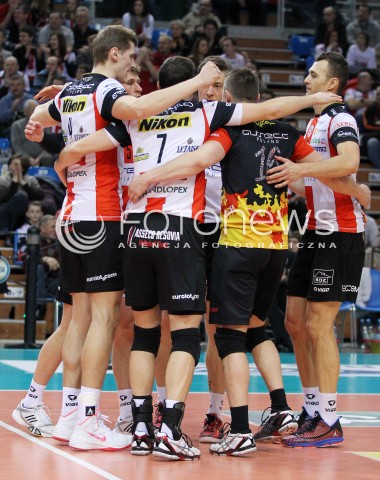  29.01.2014 RZESZOW <br />SIATKOWKA PLUS LIGA 2013/2014 MEN VOLLEYBALL POLAND POLISH PLUSLIGA LEAGUE SEASON 2013/2014 <br />MECZ ASSECO RESOVIA RZESZOW - EFFECTOR KIELCE<br />N/Z PAUL LOTMAN KRZYSZTOF IGNACZAK ALEH ACHREM OLIEG AKHREM JOCHEN SCHOPS RADOSC EMOCJE SIATKARZY ASSECO RESOVII<br /> 