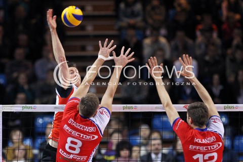  29.01.2014 RZESZOW <br />SIATKOWKA PLUS LIGA 2013/2014 MEN VOLLEYBALL POLAND POLISH PLUSLIGA LEAGUE SEASON 2013/2014 <br />MECZ ASSECO RESOVIA RZESZOW - EFFECTOR KIELCE<br />N/Z JOCHEN SCHOPS ADRIAN STASZEWSKI LUKASZ POLANSKI <br /> 