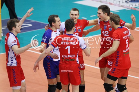  29.01.2014 RZESZOW <br />SIATKOWKA PLUS LIGA 2013/2014 MEN VOLLEYBALL POLAND POLISH PLUSLIGA LEAGUE SEASON 2013/2014 <br />MECZ ASSECO RESOVIA RZESZOW - EFFECTOR KIELCE<br />N/Z ADRIAN BUCHOWSKI LUKASZ POLANSKI RADOSC EMOCJE <br /> 