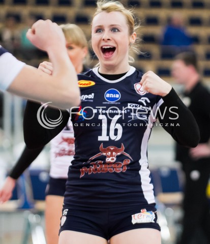  03.02.2014 LODZ SIATKOWKA ORLEN LIGA SEZON 2013/2014 VOLLEYBALL POLISH SEASON BEEF MASTER BUDOWLANI LODZ - TAURON MKS DABROWA GORNICZA N/Z AGATA DURAJCZYK RADOSC SYLWETKA  