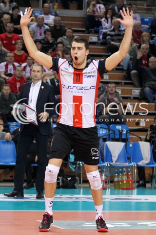  08.02.2014 RZESZOW <br />SIATKOWKA PLUS LIGA 2013/2014 MEN VOLLEYBALL POLAND POLISH PLUSLIGA LEAGUE SEASON 2013/2014 <br />MECZ ASSECO RESOVIA RZESZOW - AZS CZESTOCHOWA<br />N/Z FABIAN DRZYZGA RADOSC EMOCJE SYLWETKA <br /> 