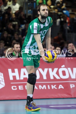  08.02.2014 RZESZOW <br />SIATKOWKA PLUS LIGA 2013/2014 MEN VOLLEYBALL POLAND POLISH PLUSLIGA LEAGUE SEASON 2013/2014 <br />MECZ ASSECO RESOVIA RZESZOW - AZS CZESTOCHOWA<br />N/Z MILOSZ HEBDA SYLWETKA <br /> 
