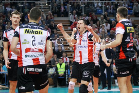  08.02.2014 RZESZOW <br />SIATKOWKA PLUS LIGA 2013/2014 MEN VOLLEYBALL POLAND POLISH PLUSLIGA LEAGUE SEASON 2013/2014 <br />MECZ ASSECO RESOVIA RZESZOW - AZS CZESTOCHOWA<br />N/Z ALEH ACHREM OLIEG AKHREM PIOTR NOWAKOWSKI RADOSC EMOCJE <br /> 