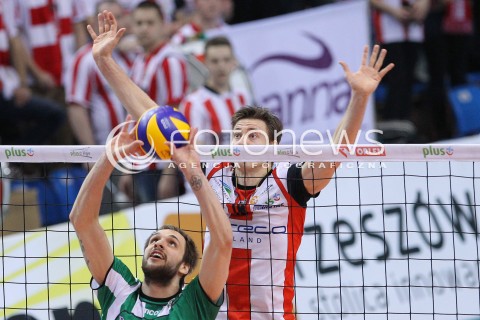  08.02.2014 RZESZOW <br />SIATKOWKA PLUS LIGA 2013/2014 MEN VOLLEYBALL POLAND POLISH PLUSLIGA LEAGUE SEASON 2013/2014 <br />MECZ ASSECO RESOVIA RZESZOW - AZS CZESTOCHOWA<br />N/Z JOCHEN SCHOPS MILOSZ HEBDA <br /> 