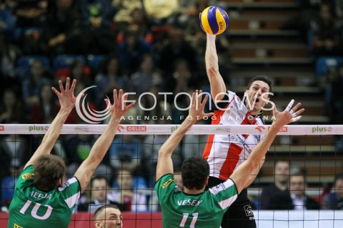  08.02.2014 RZESZOW <br />SIATKOWKA PLUS LIGA 2013/2014 MEN VOLLEYBALL POLAND POLISH PLUSLIGA LEAGUE SEASON 2013/2014 <br />MECZ ASSECO RESOVIA RZESZOW - AZS CZESTOCHOWA<br />N/Z OLIEG ACHREM ALEH AKHREM MILOSZ HEBDA JAKUB VESELY <br /> 