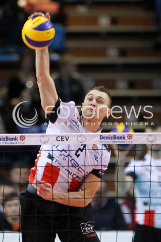  11.02.2014 RZESZOW POLAND <br />SIATKOWKA LIGA MISTRZOW MEN CEV VOLLEYBALL CHAMPIONS LEAGUE 2013/2014 MATCH<br />ASSECO RESOVIA -  JASTRZEBSKI WEGIEL <br />N/Z PAUL LOTMAN SYLWETKA ATAK<br /> 