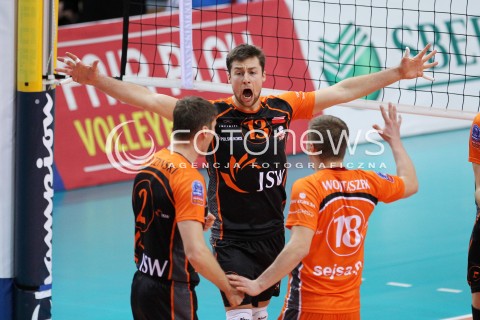  11.02.2014 RZESZOW POLAND <br />SIATKOWKA LIGA MISTRZOW MEN CEV VOLLEYBALL CHAMPIONS LEAGUE 2013/2014 MATCH<br />ASSECO RESOVIA -  JASTRZEBSKI WEGIEL <br />N/Z MICHAL KUBIAK RADOSC EMOCJE <br /> 