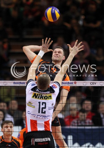  11.02.2014 RZESZOW POLAND <br />SIATKOWKA LIGA MISTRZOW MEN CEV VOLLEYBALL CHAMPIONS LEAGUE 2013/2014 MATCH<br />ASSECO RESOVIA -  JASTRZEBSKI WEGIEL <br />N/Z PATRYK CZARNOWSKI LUKASZ PERLOWSKI <br /> 