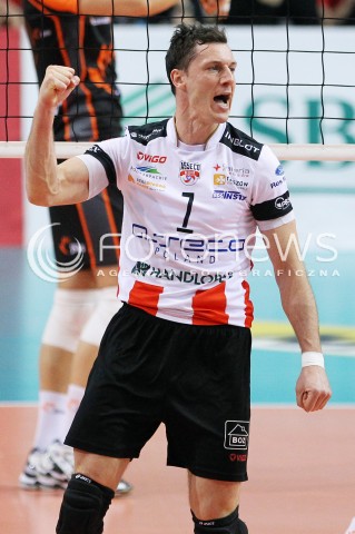  11.02.2014 RZESZOW POLAND <br />SIATKOWKA LIGA MISTRZOW MEN CEV VOLLEYBALL CHAMPIONS LEAGUE 2013/2014 MATCH<br />ASSECO RESOVIA -  JASTRZEBSKI WEGIEL <br />N/Z ALEH ACHREM OLIEG AKHREM RADOSC EMOCJE SYLWETKA <br /> 