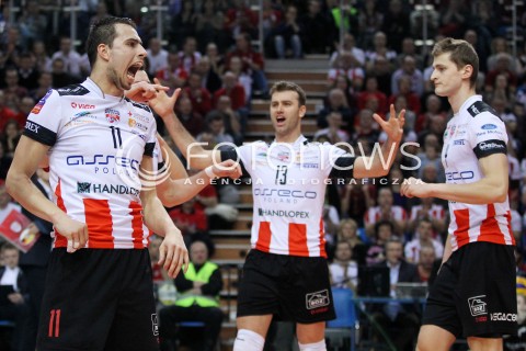  11.02.2014 RZESZOW POLAND <br />SIATKOWKA LIGA MISTRZOW MEN CEV VOLLEYBALL CHAMPIONS LEAGUE 2013/2014 MATCH<br />ASSECO RESOVIA -  JASTRZEBSKI WEGIEL <br />N/Z FABIAN DRZYZGA RADOSC EMOCJE <br /> 