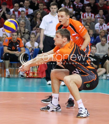  11.02.2014 RZESZOW POLAND <br />SIATKOWKA LIGA MISTRZOW MEN CEV VOLLEYBALL CHAMPIONS LEAGUE 2013/2014 MATCH<br />ASSECO RESOVIA -  JASTRZEBSKI WEGIEL <br />N/Z KRZYSZTOF GIERCZYNSKI DAMIAN WOJTASZEK <br /> 