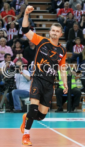  11.02.2014 RZESZOW POLAND <br />SIATKOWKA LIGA MISTRZOW MEN CEV VOLLEYBALL CHAMPIONS LEAGUE 2013/2014 MATCH<br />ASSECO RESOVIA -  JASTRZEBSKI WEGIEL <br />N/Z MICHAL MASNY RADOSC EMOCJE SYLWETKA <br /> 