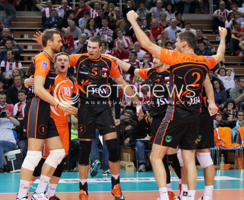  11.02.2014 RZESZOW POLAND <br />SIATKOWKA LIGA MISTRZOW MEN CEV VOLLEYBALL CHAMPIONS LEAGUE 2013/2014 MATCH<br />ASSECO RESOVIA -  JASTRZEBSKI WEGIEL <br />N/Z DAMIAN WOJTASZEK ALEN PAJENK MICHAL LASKO KRZYSZTOF GIERCZYNSKI RADOSC EMOCJE <br /> 