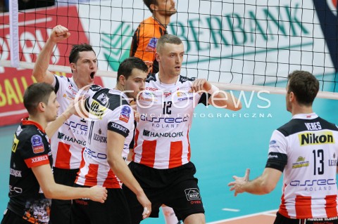 11.02.2014 RZESZOW POLAND <br />SIATKOWKA LIGA MISTRZOW MEN CEV VOLLEYBALL CHAMPIONS LEAGUE 2013/2014 MATCH<br />ASSECO RESOVIA -  JASTRZEBSKI WEGIEL <br />N/Z LUKASZ PERLOWSKI OLIEG ACHREM ALEH AKHREM FABIAN DRZYZGA NIKOLAY PENCZEV PENCHEV RADOSC EMOCJE <br /> 