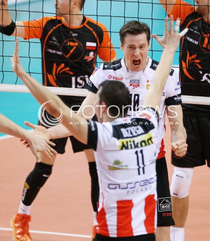  11.02.2014 RZESZOW POLAND <br />SIATKOWKA LIGA MISTRZOW MEN CEV VOLLEYBALL CHAMPIONS LEAGUE 2013/2014 MATCH<br />ASSECO RESOVIA -  JASTRZEBSKI WEGIEL <br />N/Z JOCHEN SCHOPS RADOSC EMOCJE <br /> 