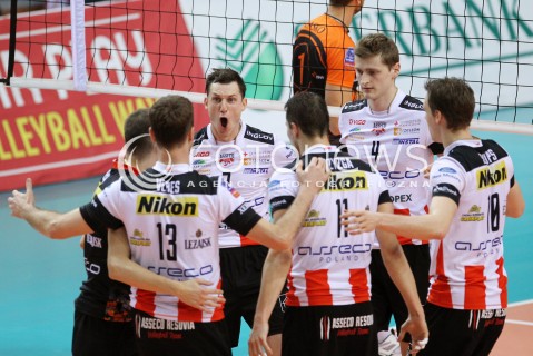  11.02.2014 RZESZOW POLAND <br />SIATKOWKA LIGA MISTRZOW MEN CEV VOLLEYBALL CHAMPIONS LEAGUE 2013/2014 MATCH<br />ASSECO RESOVIA -  JASTRZEBSKI WEGIEL <br />N/Z OLIEG ACHREM ALEH AKHREM PIOTR NOWAKOWSKI RADOSC EMOCJE <br /> 