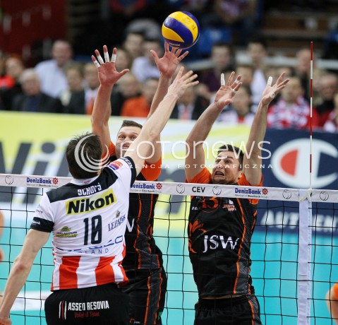  11.02.2014 RZESZOW POLAND <br />SIATKOWKA LIGA MISTRZOW MEN CEV VOLLEYBALL CHAMPIONS LEAGUE 2013/2014 MATCH<br />ASSECO RESOVIA -  JASTRZEBSKI WEGIEL <br />N/Z MICHAL KUBIAK PATRYK CZARNOWSKI JOCHEN SCHOPS <br /> 