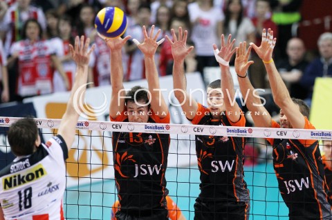  11.02.2014 RZESZOW POLAND <br />SIATKOWKA LIGA MISTRZOW MEN CEV VOLLEYBALL CHAMPIONS LEAGUE 2013/2014 MATCH<br />ASSECO RESOVIA -  JASTRZEBSKI WEGIEL <br />N/Z MICHAL KUBIAK ALEN PAJENK MICHAL LASKO <br /> 