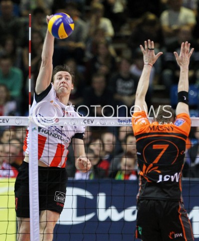  11.02.2014 RZESZOW POLAND <br />SIATKOWKA LIGA MISTRZOW MEN CEV VOLLEYBALL CHAMPIONS LEAGUE 2013/2014 MATCH<br />ASSECO RESOVIA -  JASTRZEBSKI WEGIEL <br />N/Z JOCHEN SCHOPS MICHAL MASNY <br /> 