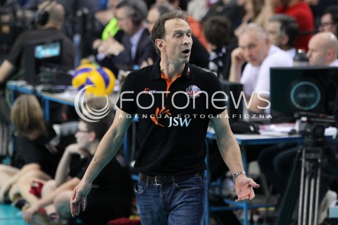  11.02.2014 RZESZOW POLAND <br />SIATKOWKA LIGA MISTRZOW MEN CEV VOLLEYBALL CHAMPIONS LEAGUE 2013/2014 MATCH<br />ASSECO RESOVIA -  JASTRZEBSKI WEGIEL <br />N/Z LORENZO BERNARDI TRENER ( HEAD COACH ) SYLWETKA <br /> 