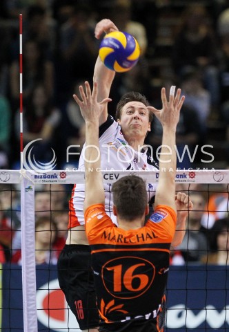  11.02.2014 RZESZOW POLAND <br />SIATKOWKA LIGA MISTRZOW MEN CEV VOLLEYBALL CHAMPIONS LEAGUE 2013/2014 MATCH<br />ASSECO RESOVIA -  JASTRZEBSKI WEGIEL <br />N/Z JOCHEN SCHOPS NICOLAS MARECHAL <br /> 