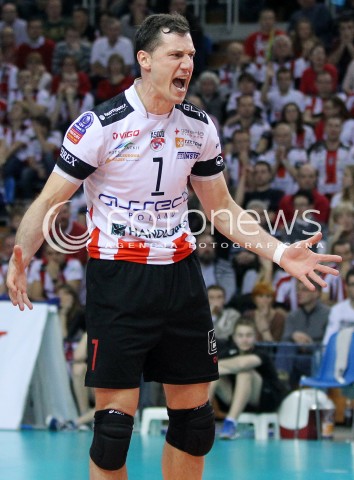  11.02.2014 RZESZOW POLAND <br />SIATKOWKA LIGA MISTRZOW MEN CEV VOLLEYBALL CHAMPIONS LEAGUE 2013/2014 MATCH<br />ASSECO RESOVIA -  JASTRZEBSKI WEGIEL <br />N/Z ALEH ACHREM OLIEG AKHREM RADOSC EMOCJE SYLWETKA <br /> 