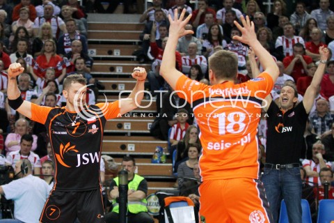  11.02.2014 RZESZOW POLAND <br />SIATKOWKA LIGA MISTRZOW MEN CEV VOLLEYBALL CHAMPIONS LEAGUE 2013/2014 MATCH<br />ASSECO RESOVIA -  JASTRZEBSKI WEGIEL <br />N/Z MICHAL MASNY RADOSC EMOCJE <br /> 