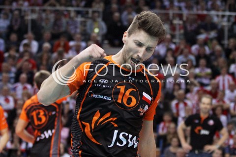  11.02.2014 RZESZOW POLAND <br />SIATKOWKA LIGA MISTRZOW MEN CEV VOLLEYBALL CHAMPIONS LEAGUE 2013/2014 MATCH<br />ASSECO RESOVIA -  JASTRZEBSKI WEGIEL <br />N/Z NICOLAS MARECHAL RADOSC EMOCJE <br /> 