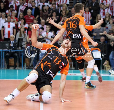  11.02.2014 RZESZOW POLAND <br />SIATKOWKA LIGA MISTRZOW MEN CEV VOLLEYBALL CHAMPIONS LEAGUE 2013/2014 MATCH<br />ASSECO RESOVIA -  JASTRZEBSKI WEGIEL <br />N/Z MICHAL KUBIAK WYGRANA AWANS RADOSC EMOCJE <br /> 