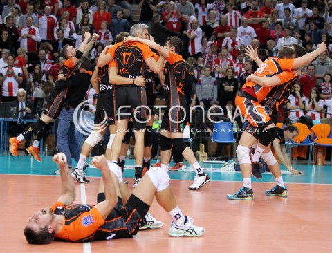  11.02.2014 RZESZOW POLAND <br />SIATKOWKA LIGA MISTRZOW MEN CEV VOLLEYBALL CHAMPIONS LEAGUE 2013/2014 MATCH<br />ASSECO RESOVIA -  JASTRZEBSKI WEGIEL <br />N/Z MICHAL KUBIAK WYGRANA AWANS RADOSC EMOCJE <br /> 